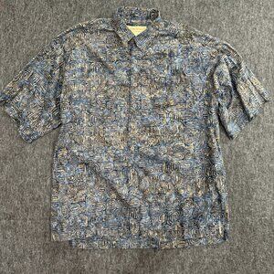 Johari West Shirt Mens 2XLT Gray Blue Geometric Pattern Hawaiian Button Front